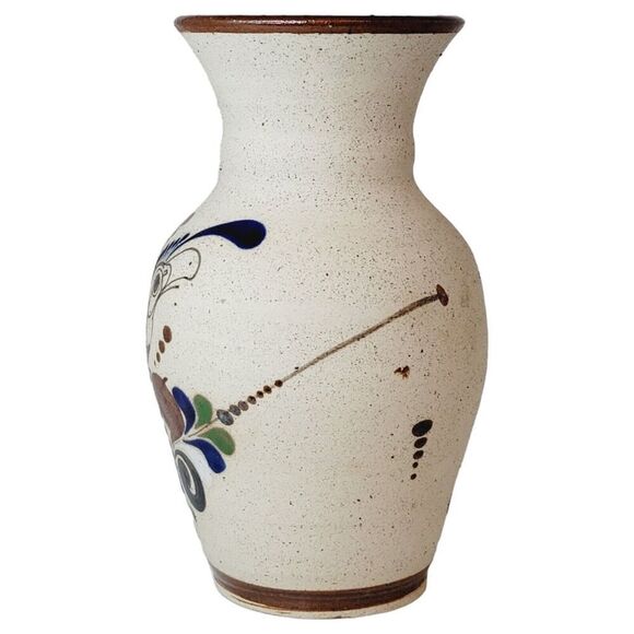 Tonala Mexico Folk Art Pottery Stoneware Bird Flower Signed Vase JC - Picture 5 of 9